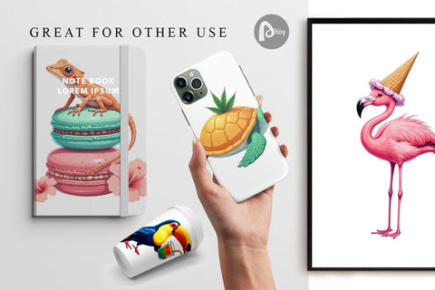 Digital Paper Tropical Dessert Animals Sublimation artnoy 