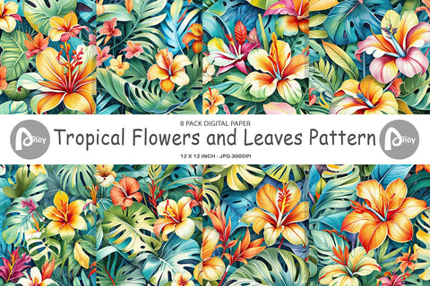 Digital Paper Tropical Flowers Pattern Digital Pattern artnoy 