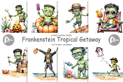 Digital Paper Tropical Frankenstein Digital Pattern artnoy 