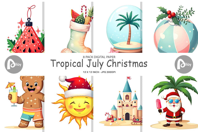 Digital Paper Tropical July Christmas Digital Pattern artnoy 