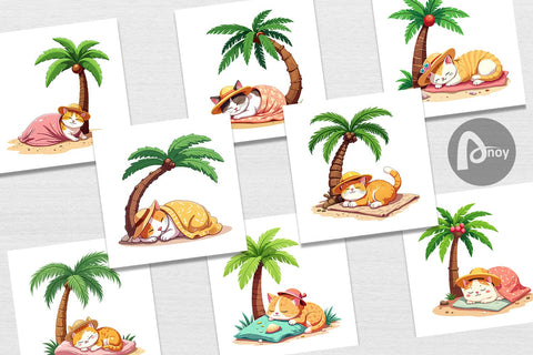 Digital Paper Tropical Nap Cat Digital Pattern artnoy 