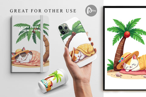 Digital Paper Tropical Nap Cat Digital Pattern artnoy 