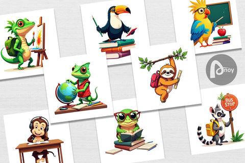 Digital Paper Tropical School Animals Digital Pattern artnoy 