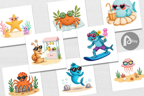 Digital Paper Tropical Sunglass Creatures Digital Pattern artnoy 