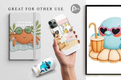 Digital Paper Tropical Sunglass Creatures Digital Pattern artnoy 