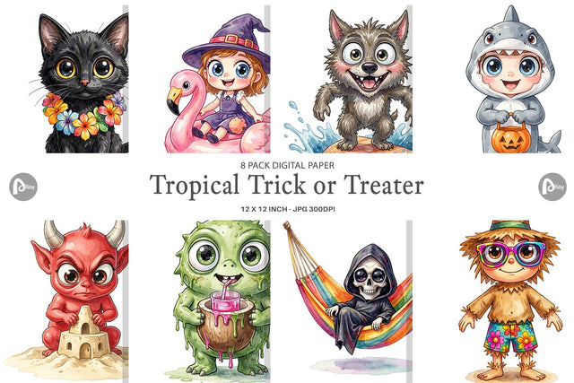 Digital Paper Tropical Trick or Treater Digital Pattern artnoy 