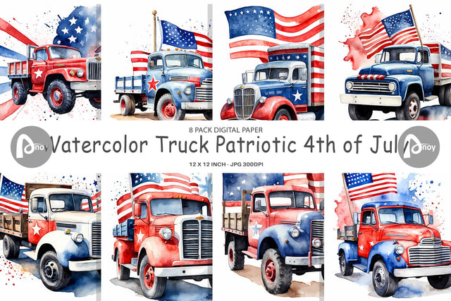 Digital Paper Truck 4th of July Digital Pattern artnoy 