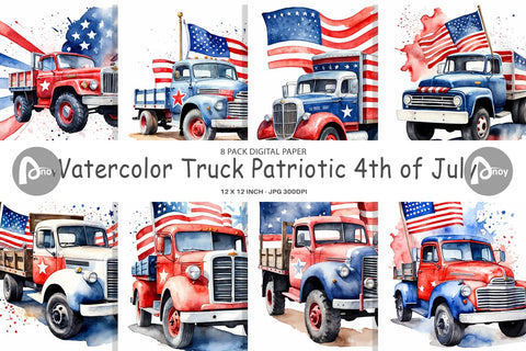 Digital Paper Truck 4th of July Digital Pattern artnoy 