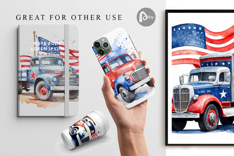 Digital Paper Truck 4th of July Digital Pattern artnoy 