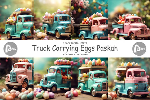 Digital Paper Truck Carrying Eggs Digital Pattern artnoy 