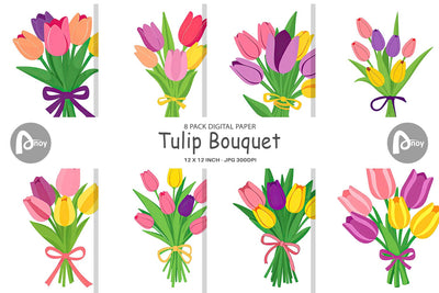 Digital Paper Tulip Bouquet Digital Pattern artnoy 
