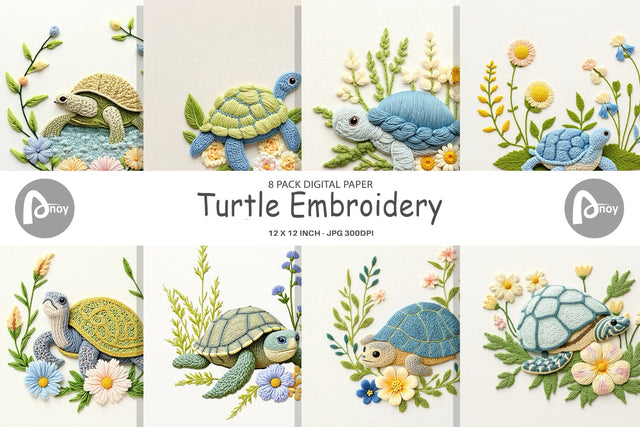 Digital Paper Turtle Embroidery Digital Pattern artnoy 