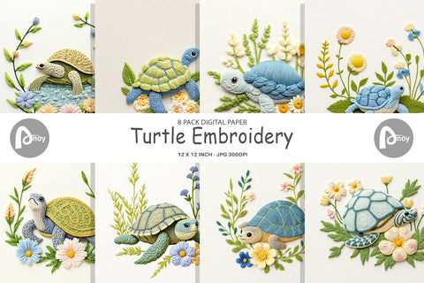 Digital Paper Turtle Embroidery Digital Pattern artnoy 