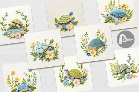 Digital Paper Turtle Embroidery Digital Pattern artnoy 