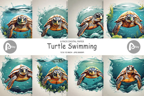 Digital Paper Turtle Swimming Digital Pattern artnoy 