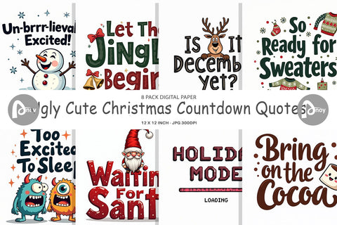 Digital Paper Ugly Cute Christmas Countdown: Quirky Quotes Digital Pattern artnoy 