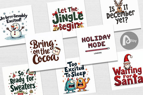 Digital Paper Ugly Cute Christmas Countdown: Quirky Quotes Digital Pattern artnoy 