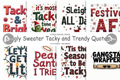 Digital Paper Ugly Sweater Sayings: Tacky & Trendy Quotes Digital Pattern artnoy 