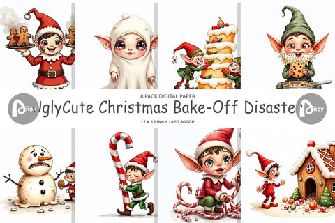 Digital Paper UglyCute Christmas Bake-Off Disaster Digital Pattern artnoy 