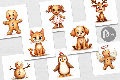 Digital Paper UglyCute Gingerbread Pals Watercolor Digital Pattern artnoy 