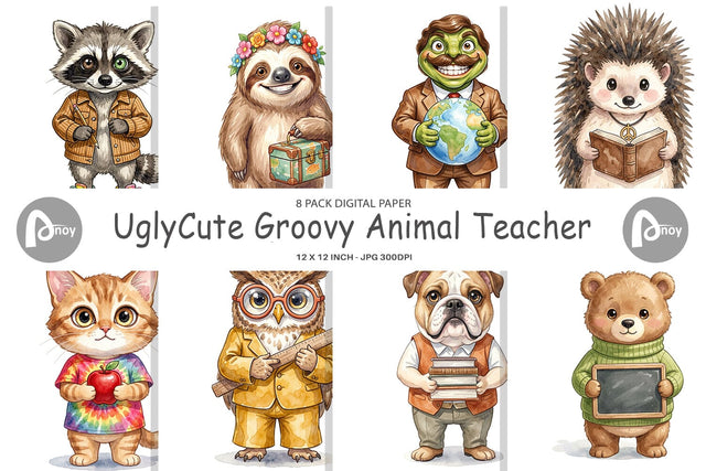 Digital Paper UglyCute Groovy Animal Teacher Digital Pattern artnoy 