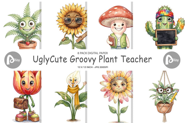 Digital Paper UglyCute Groovy Plant Teacher Digital Pattern artnoy 