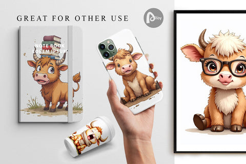 Digital Paper UglyCute Highland Cow Watercolor Quirky Farm Friends Digital Pattern artnoy 