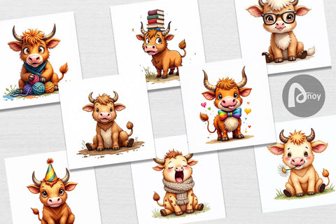 Digital Paper UglyCute Highland Cow Watercolor Quirky Farm Friends Digital Pattern artnoy 