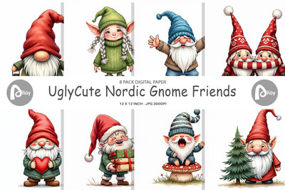 Digital Paper UglyCute Nordic Gnomes Digital Pattern artnoy 
