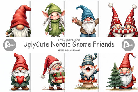 Digital Paper UglyCute Nordic Gnomes Digital Pattern artnoy 