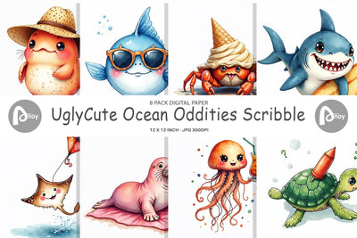 Digital Paper UglyCute Ocean Oddities Digital Pattern artnoy 