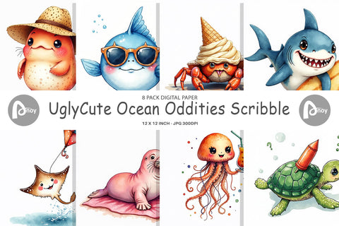 Digital Paper UglyCute Ocean Oddities Digital Pattern artnoy 
