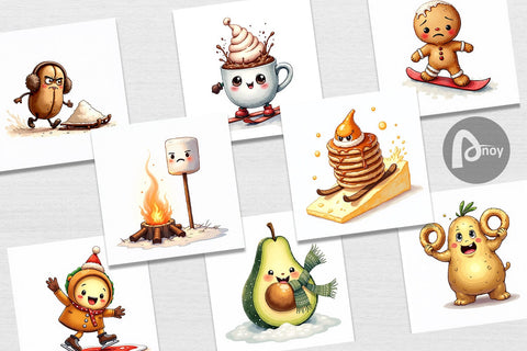 Digital Paper UglyCute Winter Food & Drinks Digital Pattern artnoy 