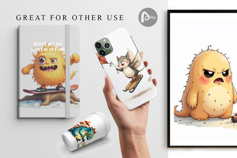 Digital Paper UglyCute Woodland Monsters Winter Sports Digital Pattern artnoy 