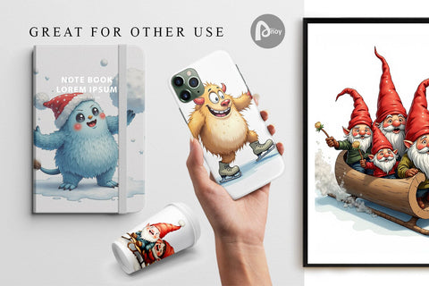 Digital Paper UglyCute Yeti & Gnome Winter Games Digital Pattern artnoy 