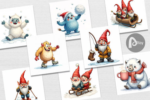 Digital Paper UglyCute Yeti & Gnome Winter Games Digital Pattern artnoy 