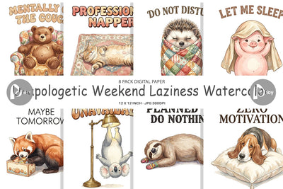 Digital Paper Unapologetic Weekend Laziness Watercolor Digital Pattern artnoy 
