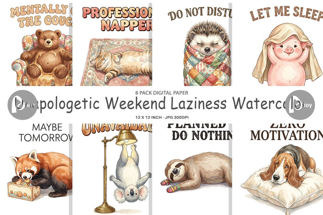 Digital Paper Unapologetic Weekend Laziness Watercolor Digital Pattern artnoy 