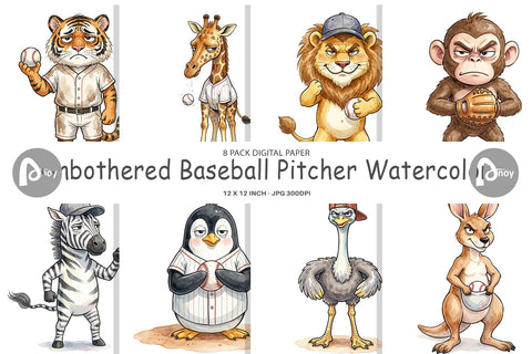 Digital Paper Unbothered Baseball Pitcher Watercolor Digital Pattern artnoy 