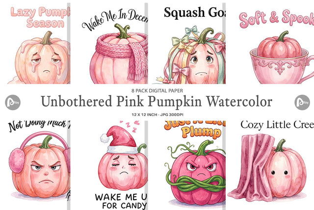 Digital Paper Unbothered Pink Pumpkin Watercolor Digital Pattern artnoy 