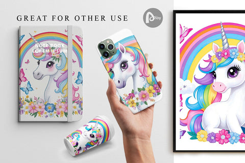 Digital Paper Unicorn and Rainbow Digital Pattern artnoy 