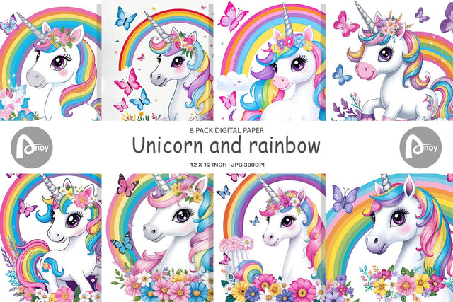 Digital Paper Unicorn and Rainbow Digital Pattern artnoy 