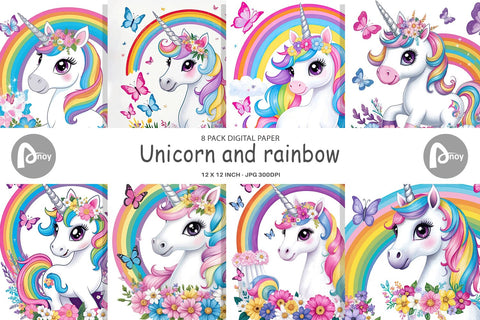 Digital Paper Unicorn and Rainbow Digital Pattern artnoy 