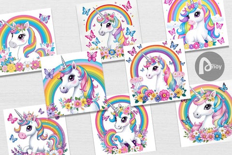 Digital Paper Unicorn and Rainbow Digital Pattern artnoy 