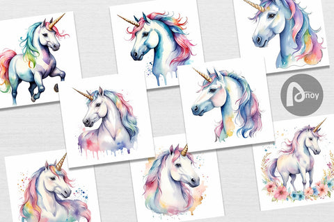 Digital Paper Unicorns Watercolor Sublimation artnoy 