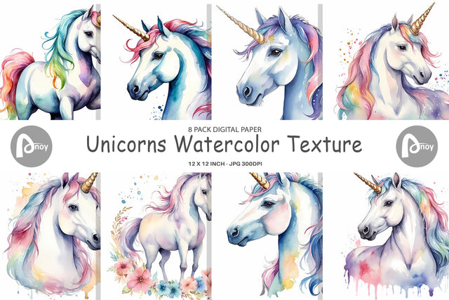 Digital Paper Unicorns Watercolor Sublimation artnoy 
