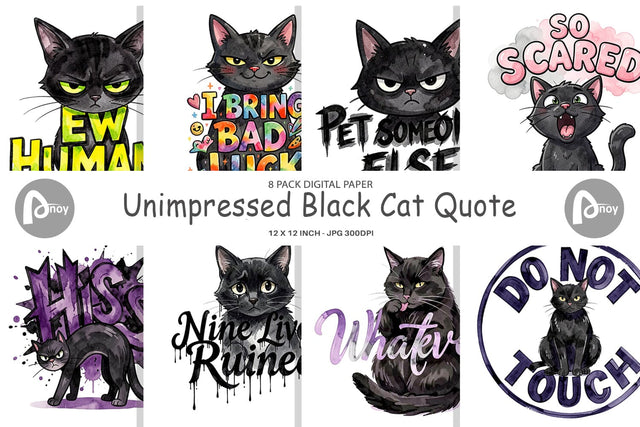 Digital Paper Unimpressed Black Cat Quote Digital Pattern artnoy 