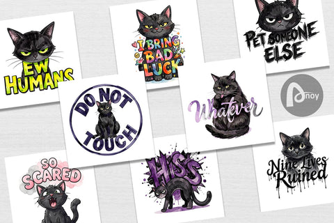 Digital Paper Unimpressed Black Cat Quote Digital Pattern artnoy 