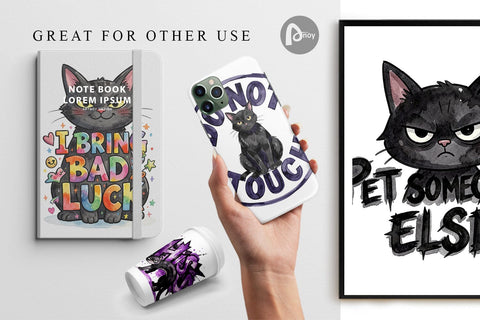 Digital Paper Unimpressed Black Cat Quote Digital Pattern artnoy 