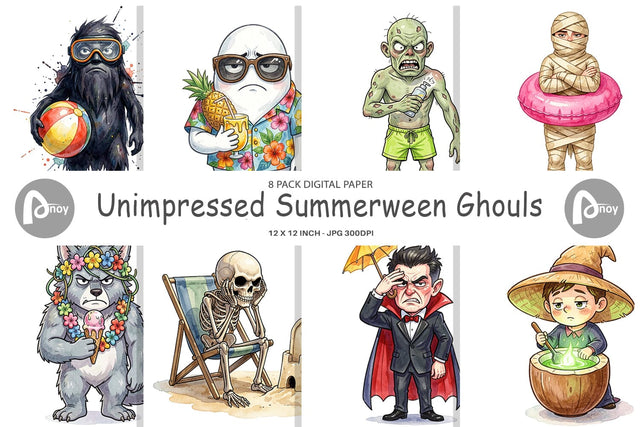 Digital Paper Unimpressed Summerween Ghouls Digital Pattern artnoy 